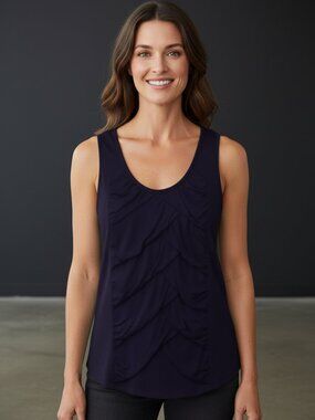 Design History Dark Purple Ruffle Front Tank Top